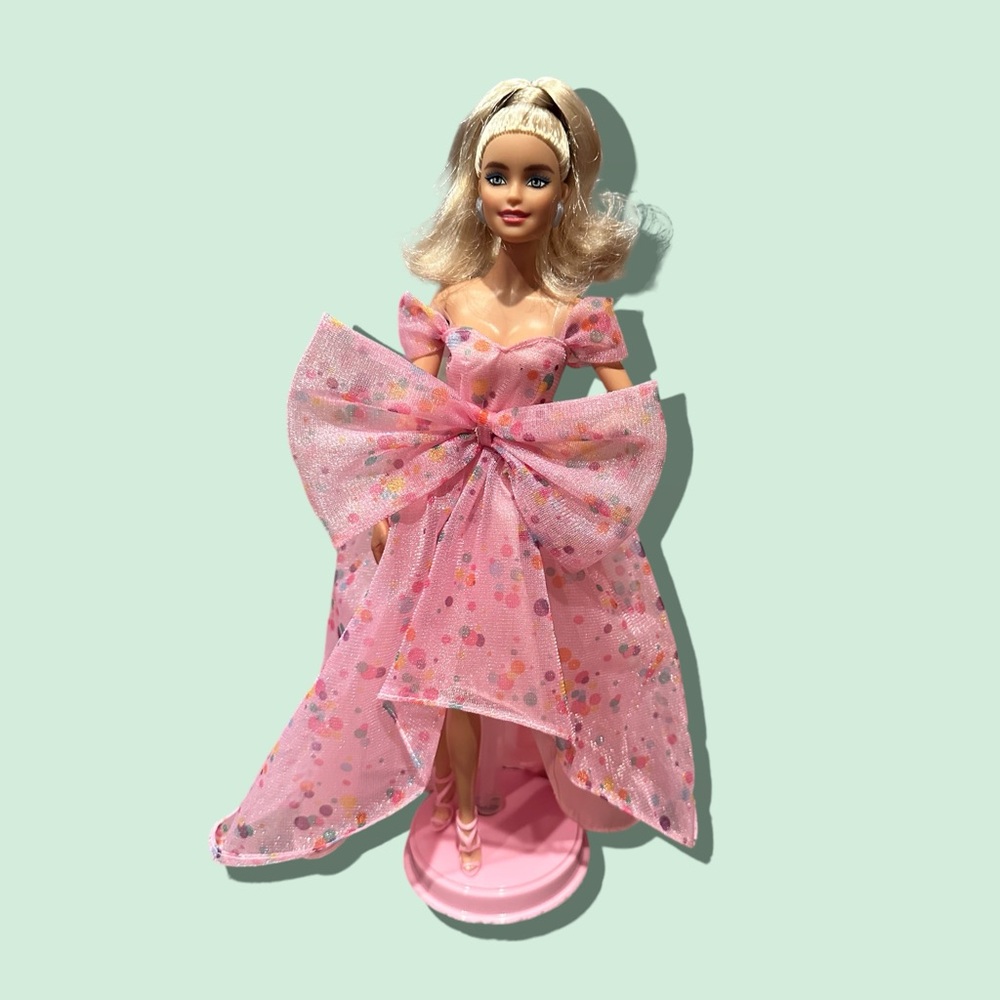 Barbie Birthday Wishes Barbie Signature Doll Blonde Hair Pink Dress With Stand